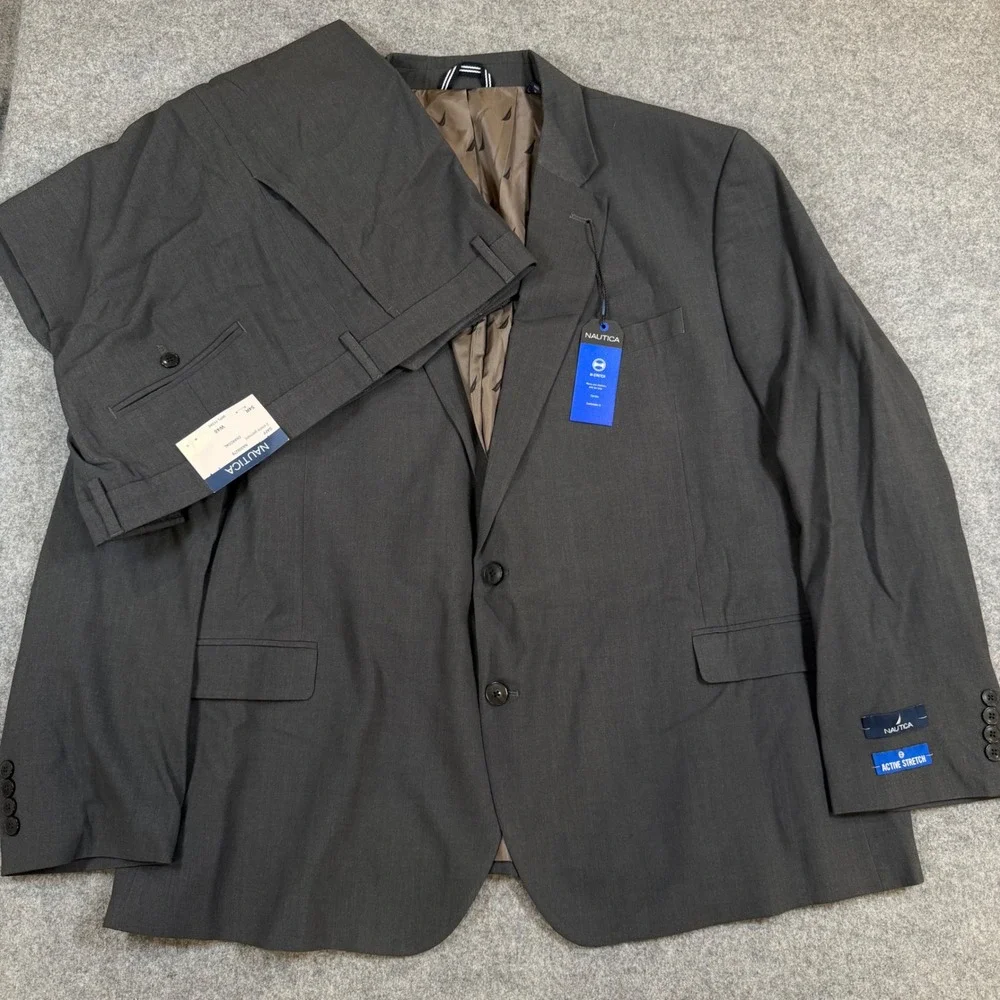 Nautica Mens 54R W48 Charcoal Gray 2-Piece Modern Fit Bi-Stretch Suit NA000276